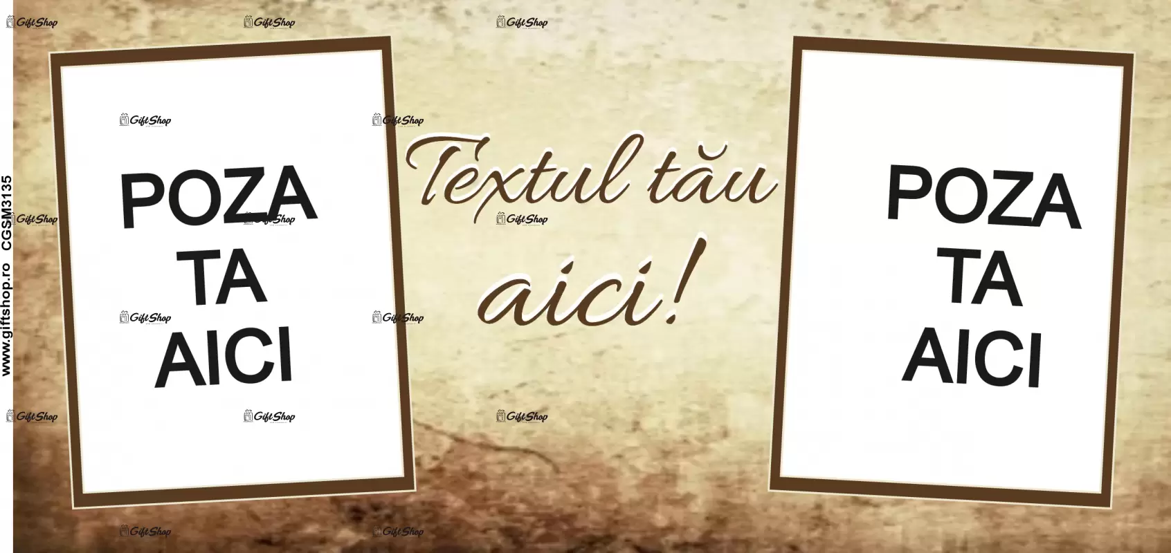 Cana, personalizata cu 2 poze si 1 text, 330ml, model 3135