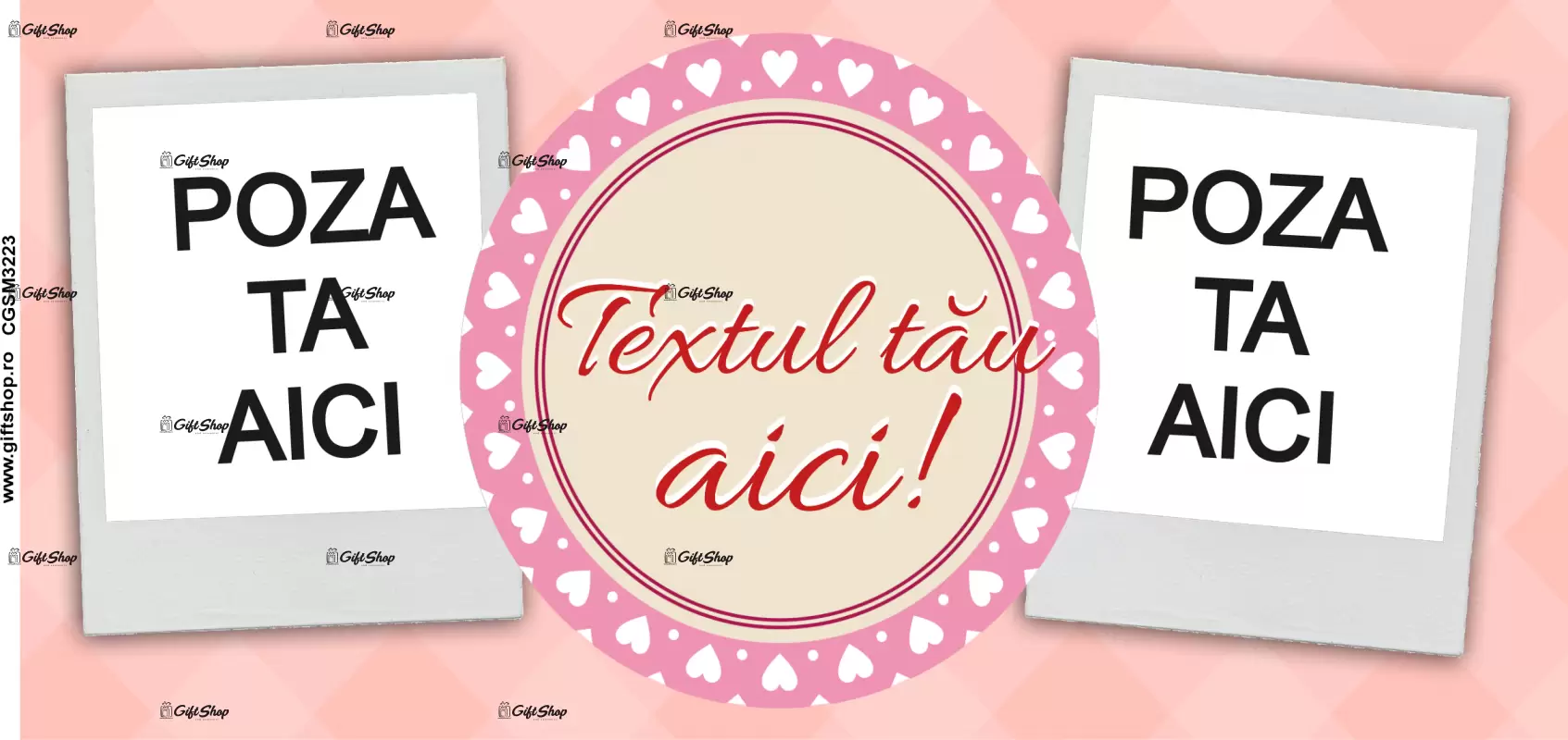 Cana, personalizata cu 2 poze si text, 330ml, model 3223