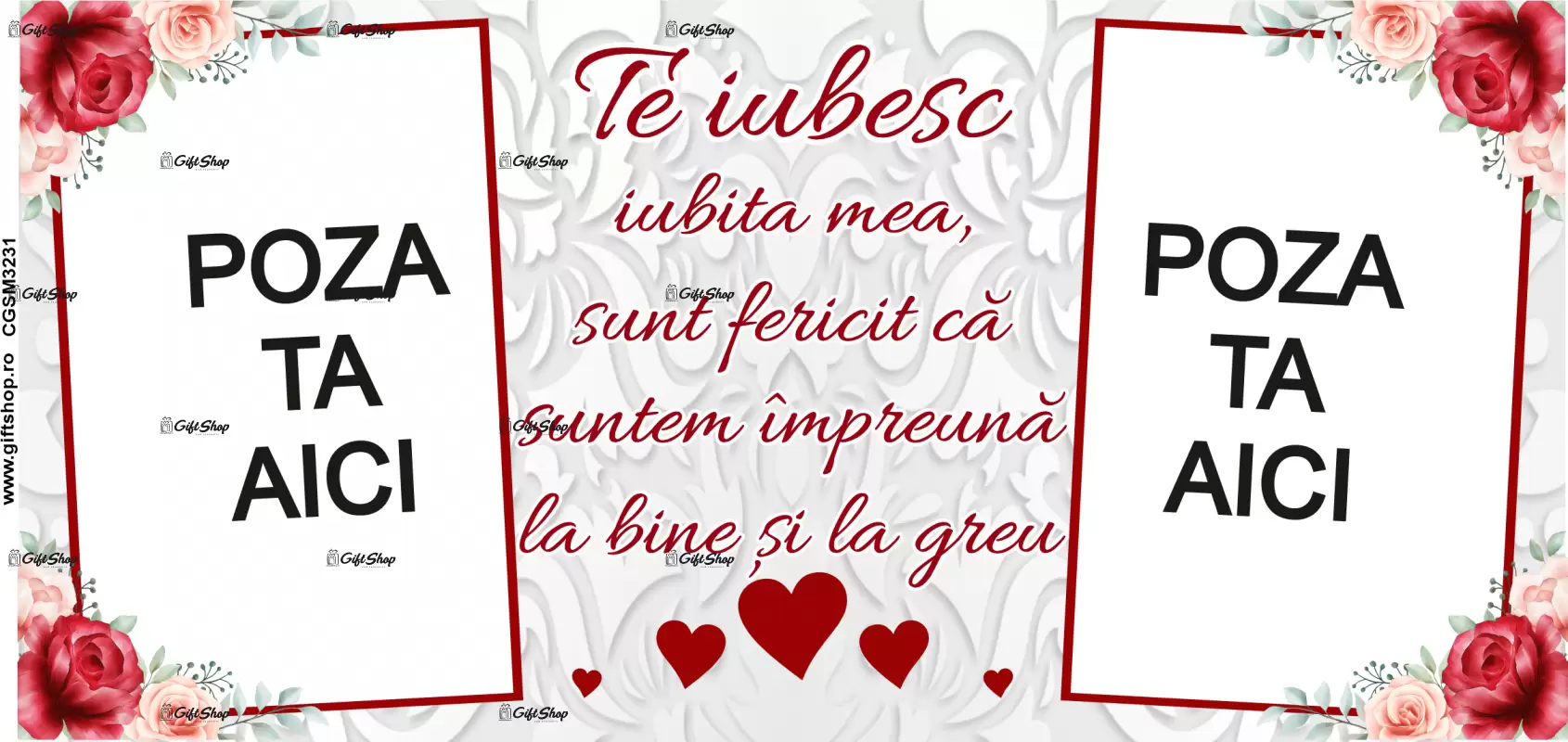 Te iubesc iubita mea, cana personalizata cu 2 poze si text, 330ml, model 3231