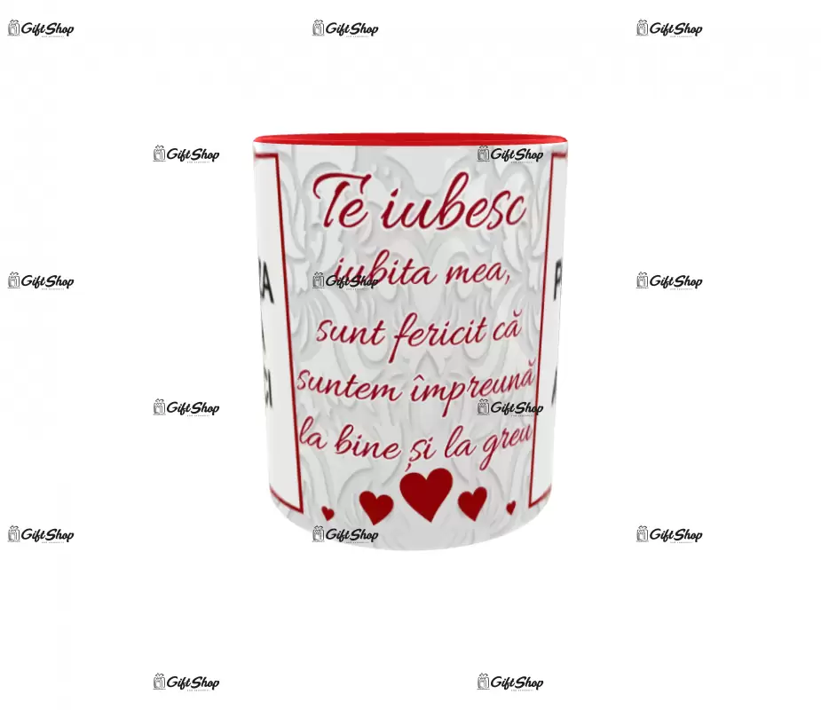 Te iubesc iubita mea, cana personalizata cu 2 poze si text, 330ml, model 3231
