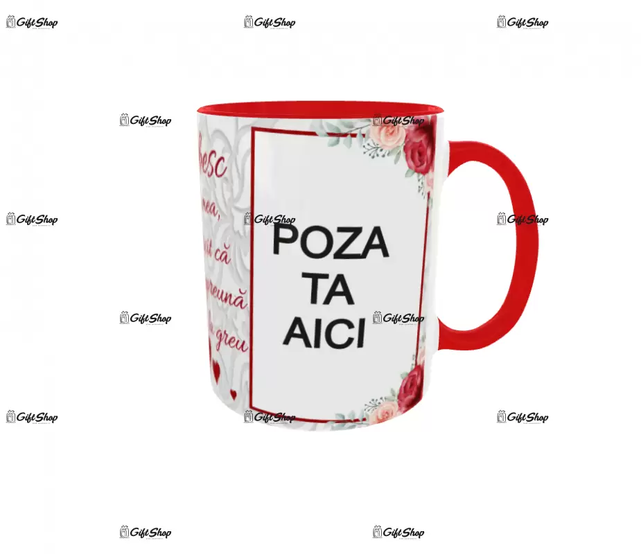 Te iubesc iubita mea, cana personalizata cu 2 poze si text, 330ml, model 3231