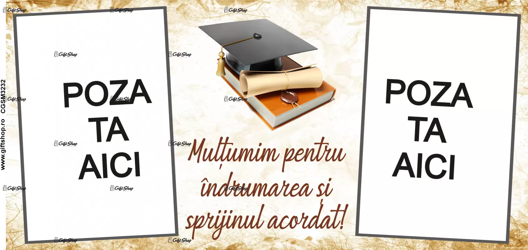 Multumim pentru indrumare, cana personalizata cu 2 poze si text, 330ml, model 3232
