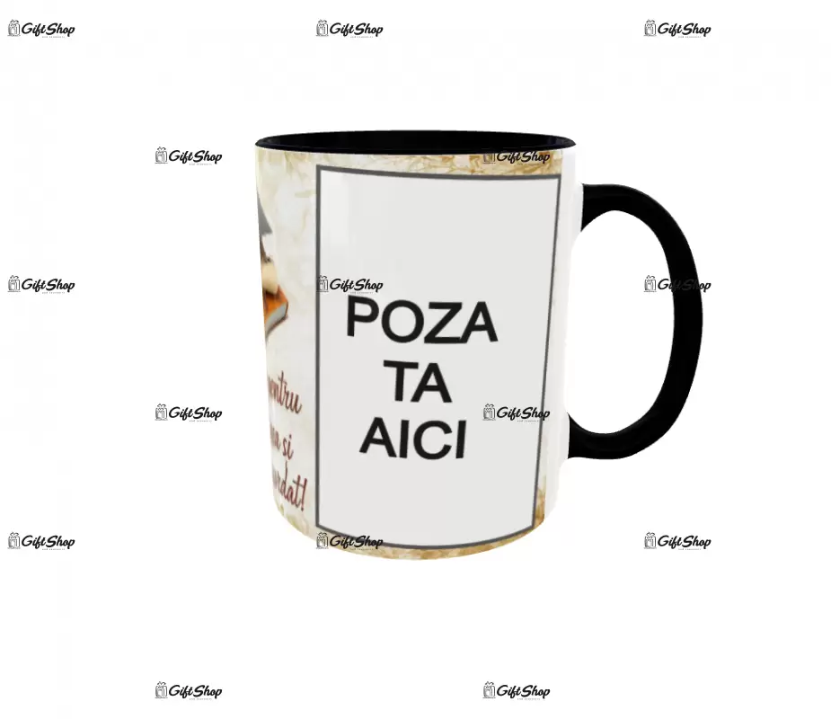 Multumim pentru indrumare, cana personalizata cu 2 poze si text, 330ml, model 3232