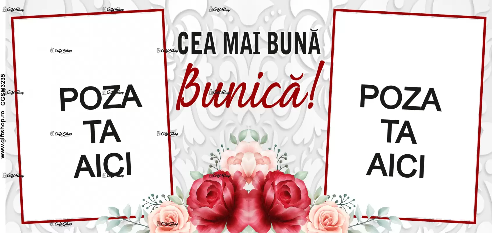 Cea mai buna bunica, cana personalizata cu 2 poze si text, 330ml, model 3235