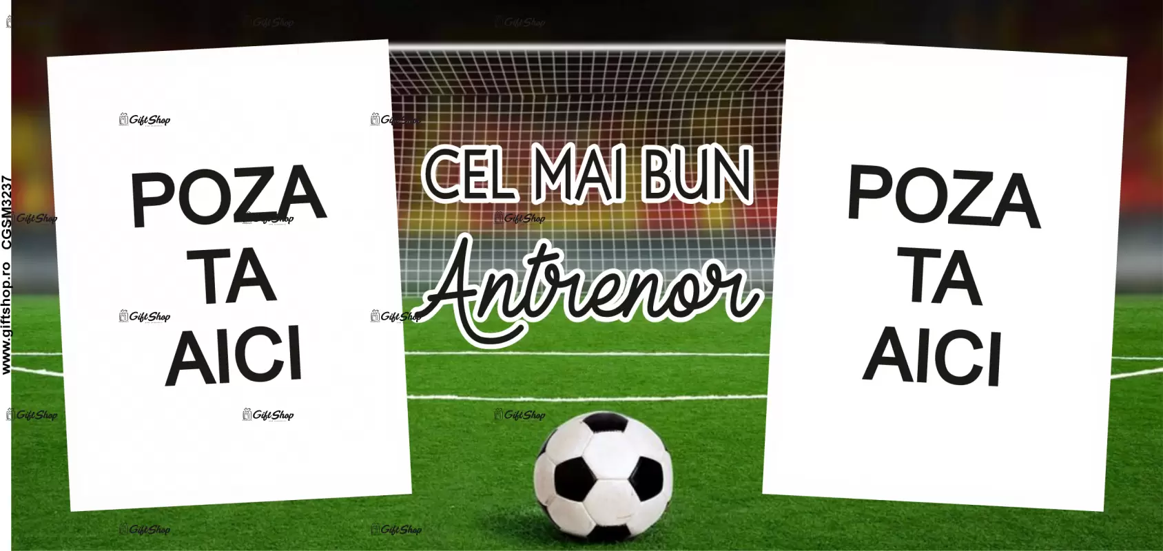 Cel mai bun antrenor, cana personalizata cu 2 poze si text, 330ml, model 3237