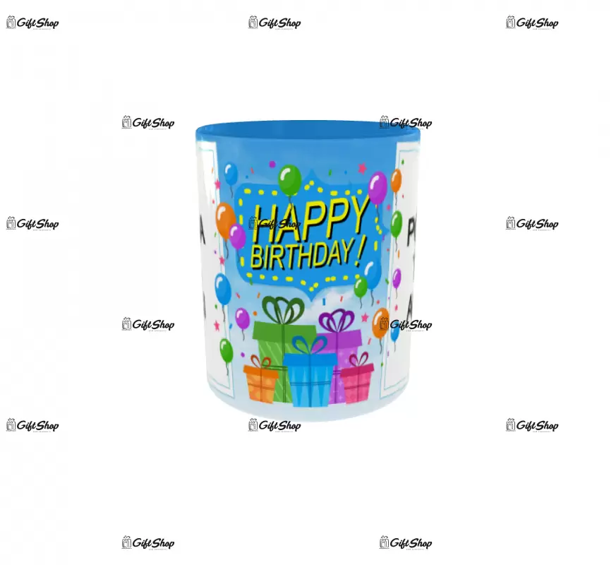 Happy birthday, cana personalizata cu 2 poze si text, 330ml, model 3261