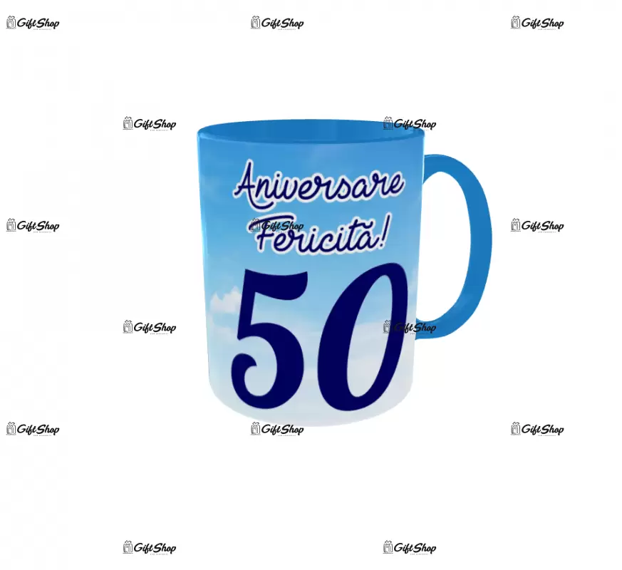 Aniversare fericita 50, cana personalizata cu poza si text, 330ml, model 3266