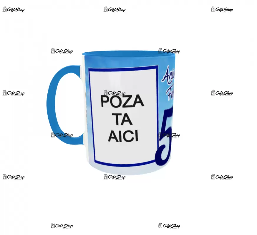 Aniversare fericita 50, cana personalizata cu 2 poze si text, 330ml, model 3267