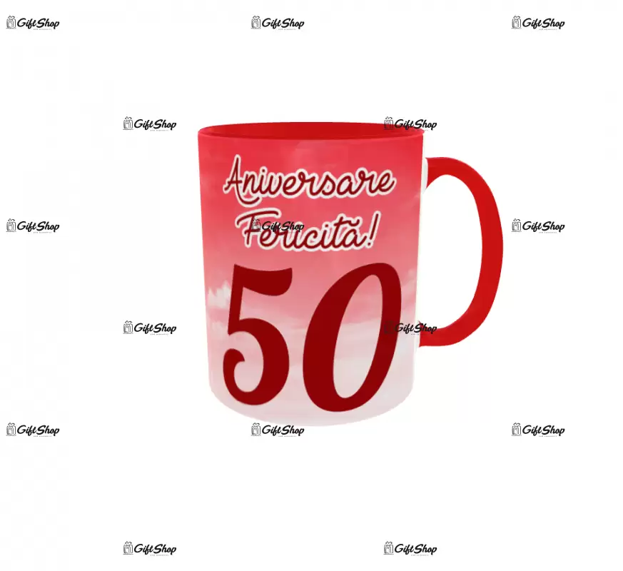 Aniversare fericita 50, cana personalizata cu poza si text, 330ml, model 3268