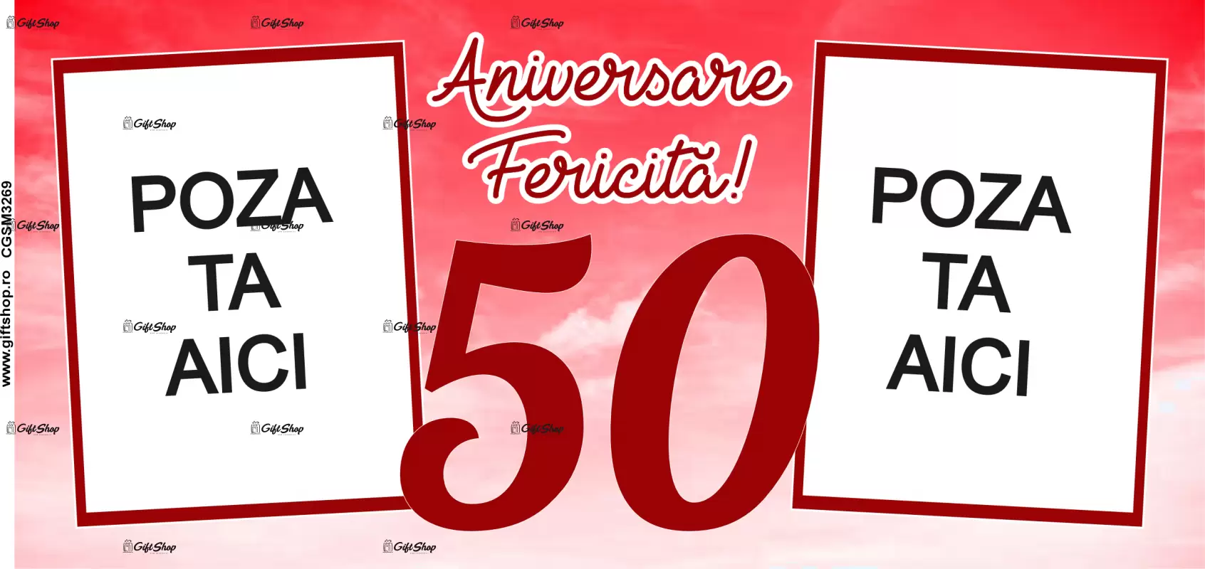 Aniversare fericita 50, cana personalizata cu 2 poze si text, 330ml, model 3269