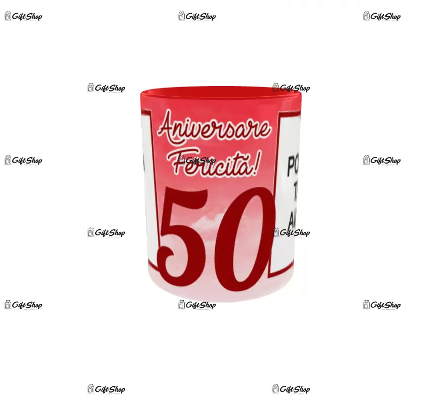 Aniversare fericita 50, cana personalizata cu 2 poze si text, 330ml, model 3269
