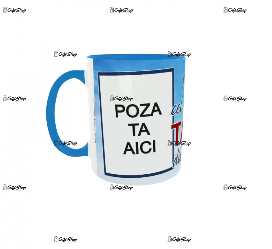 Cel mai bun tata din lume, cana personalizata cu 2 poze si text, 330ml, model 3271
