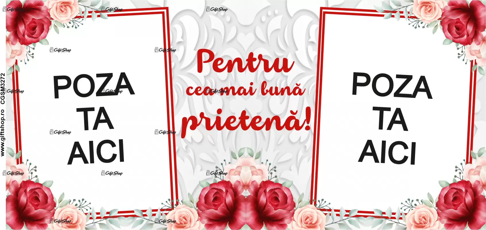 Pentru cea mai buna prietena, cana personalizata cu 2 poze si text, 330ml, model 3272