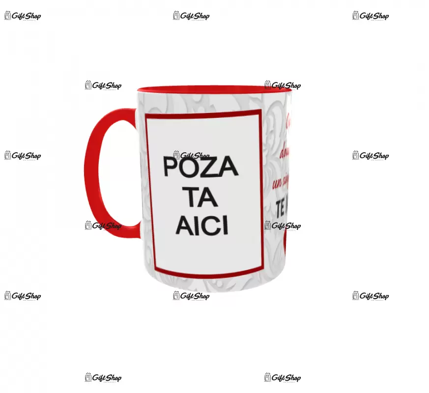 Te iubesc, cana personalizata cu 2 poze si text, 330ml, model 3278