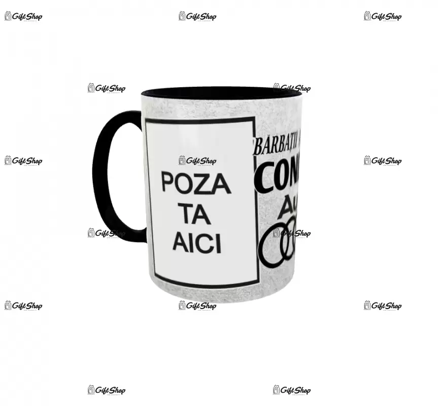 Barbati adevarati conduc audi, cana personalizata cu 2 poze si text, 330ml, model 3280