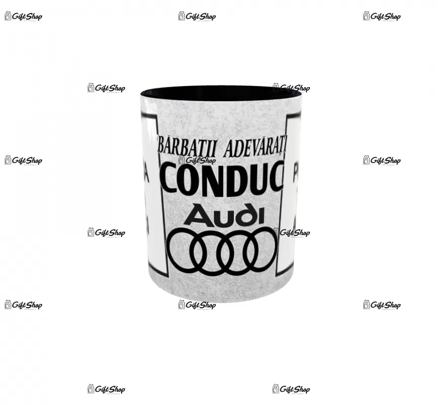 Barbati adevarati conduc audi, cana personalizata cu 2 poze si text, 330ml, model 3280