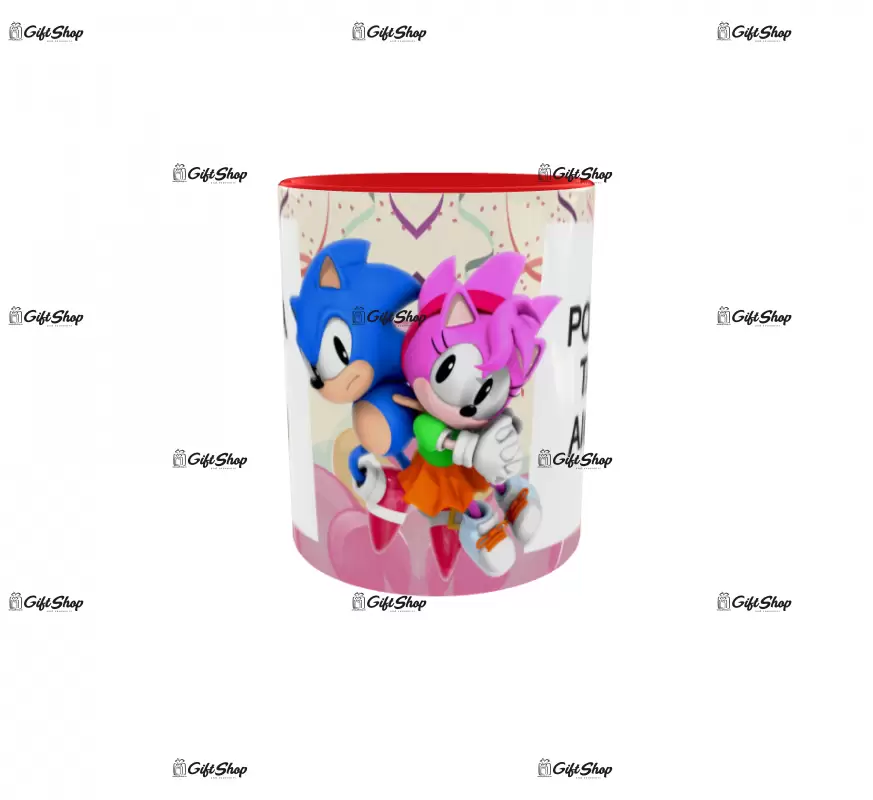Sonic, cana personalizata cu 2 poze si text, 330ml, model 3284