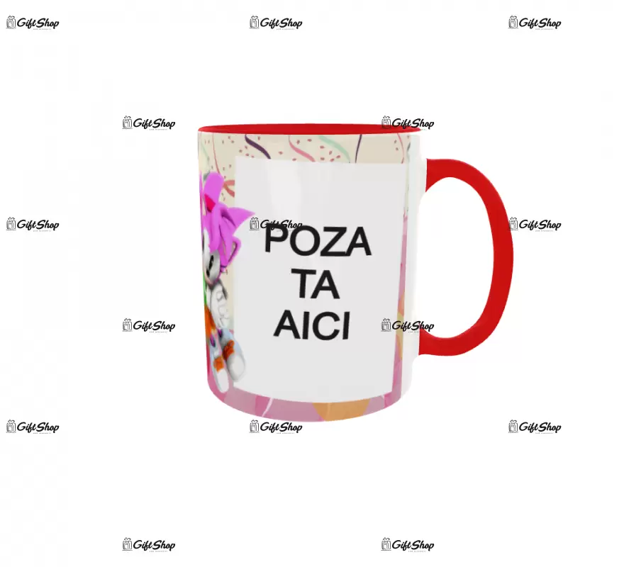 Sonic, cana personalizata cu 2 poze si text, 330ml, model 3284
