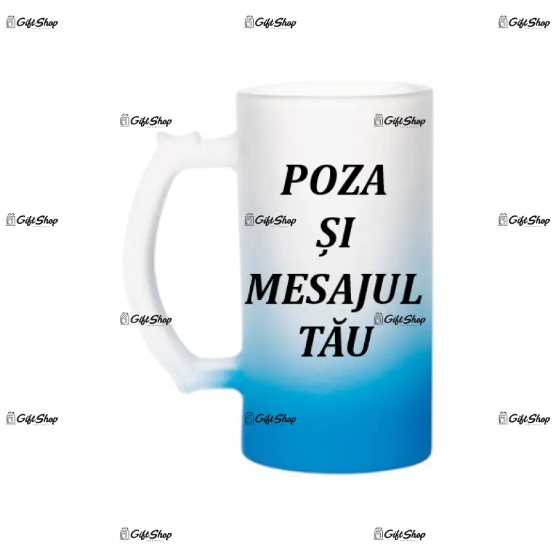 Alb albastru mat, halba personalizata cu poza si mesaj