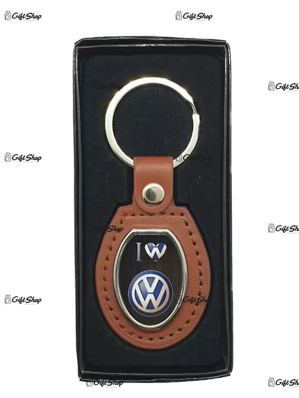 Volkswagen, breloc din metal cu piele maro