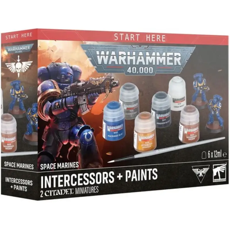 Space marines, intercessors kit 2 miniaturi nepictate, 6 vopseluri si 1 pensula, warhammer 40.000, model 60-11