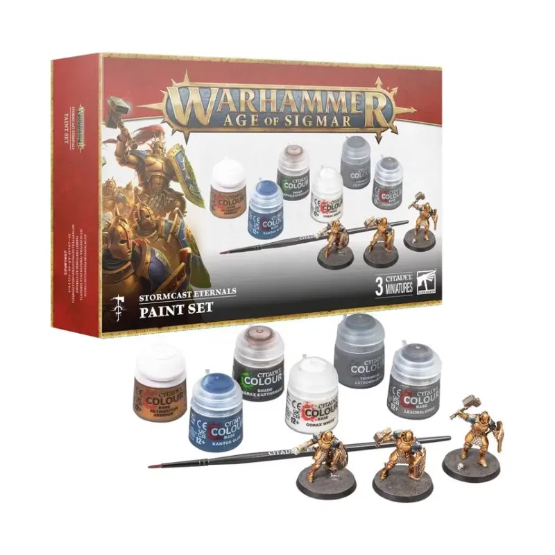 Stormcast eternal, age of sigmar, games workshop, kit 3 miniaturi nepictate, 6 vopsele si 1 pensula,