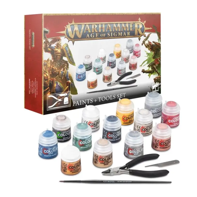 Kit 13 vopsele cu ustensile, warhammer age of sigmar, games workshop
