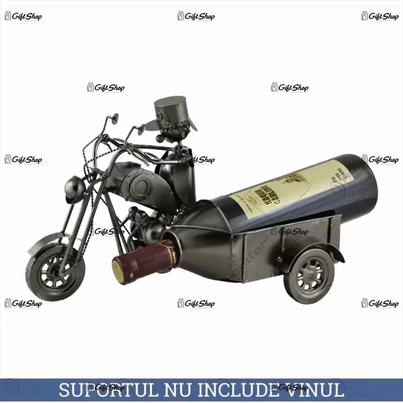 Motocicleta cu atas, suport pentru vin realizat din metal