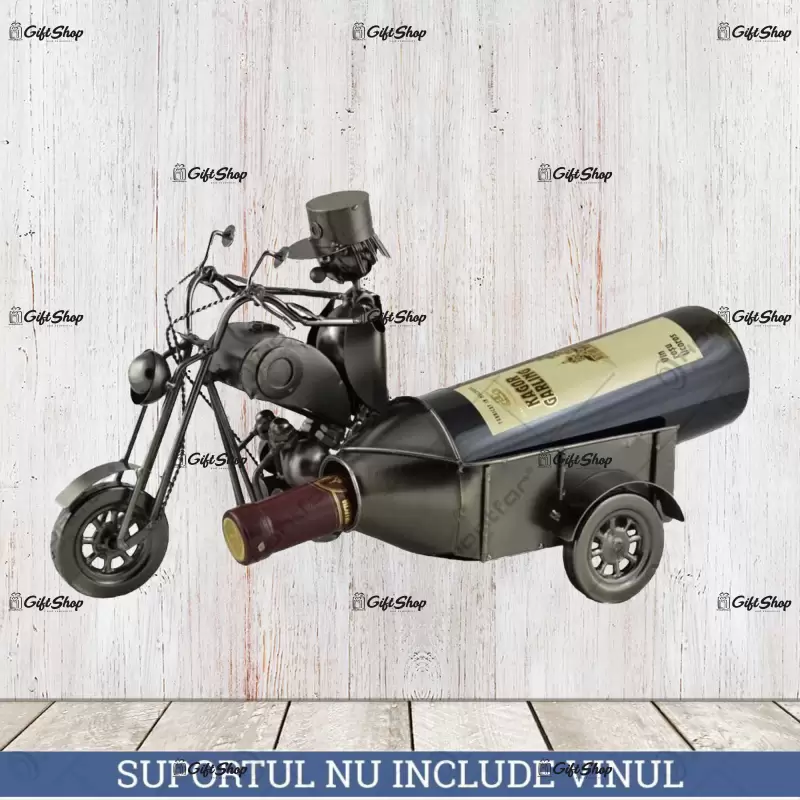 Motocicleta cu atas, suport pentru vin realizat din metal
