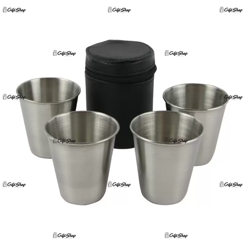 Set 4 pahare din inox cu husa b