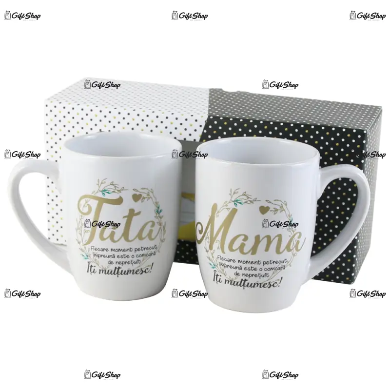 Set 2 cani din ceramica "mama/tata" 300 ml, in cutie decorativa