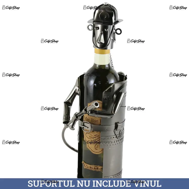Suport sticla de vin, din metal pompier 17x35 cm