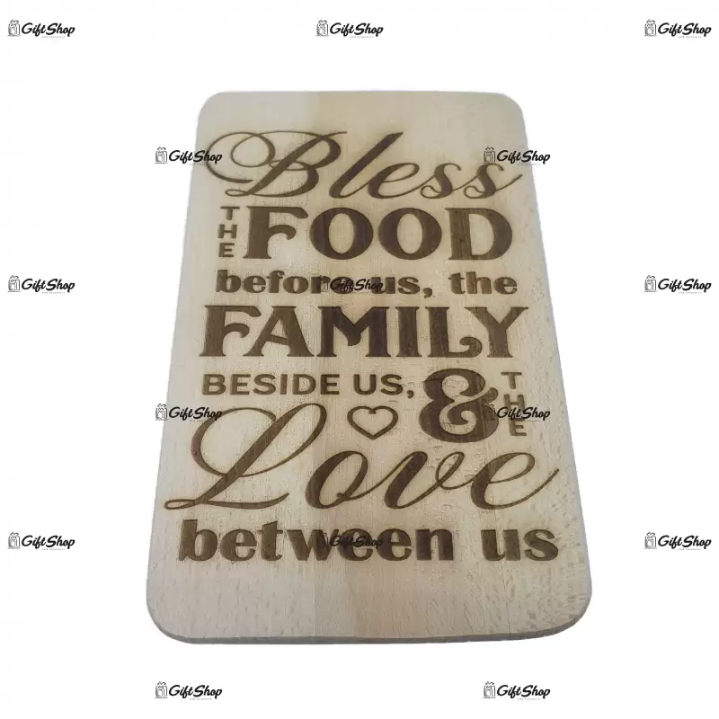 Bless the food..., blat din lemn cu mesaj