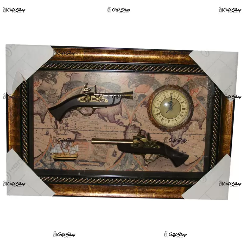 Tablou cu ceas si doua arme – design vintage
