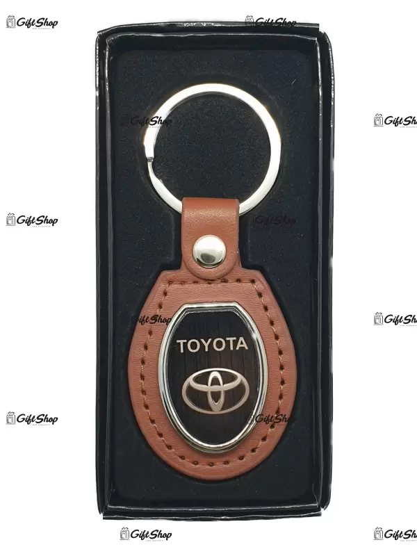 Toyota, breloc din metal cu piele maro