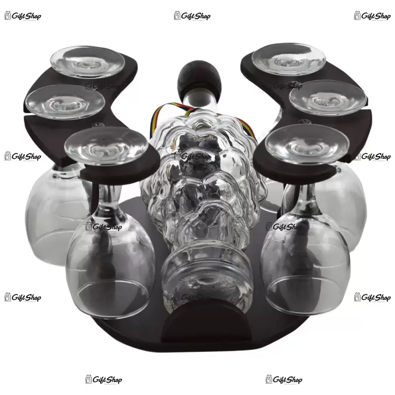 Suport lemn cu sticla si pahare cu talpa – minibar