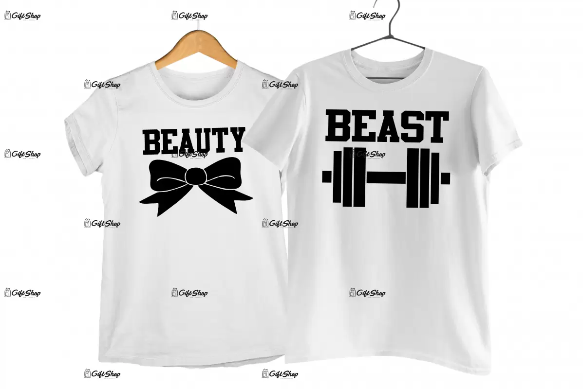 Beauty and beast, set 2 tricouri cu mesaje