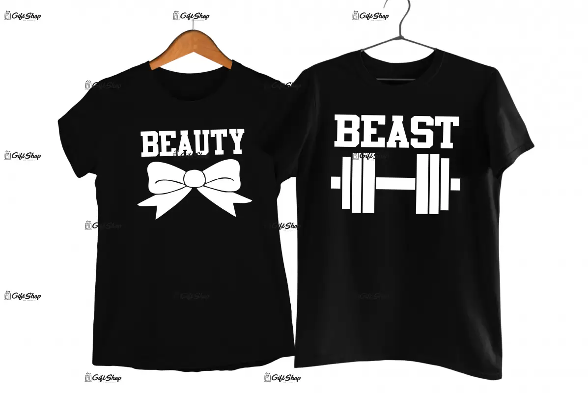 Beauty and beast, set 2 tricouri cu mesaje