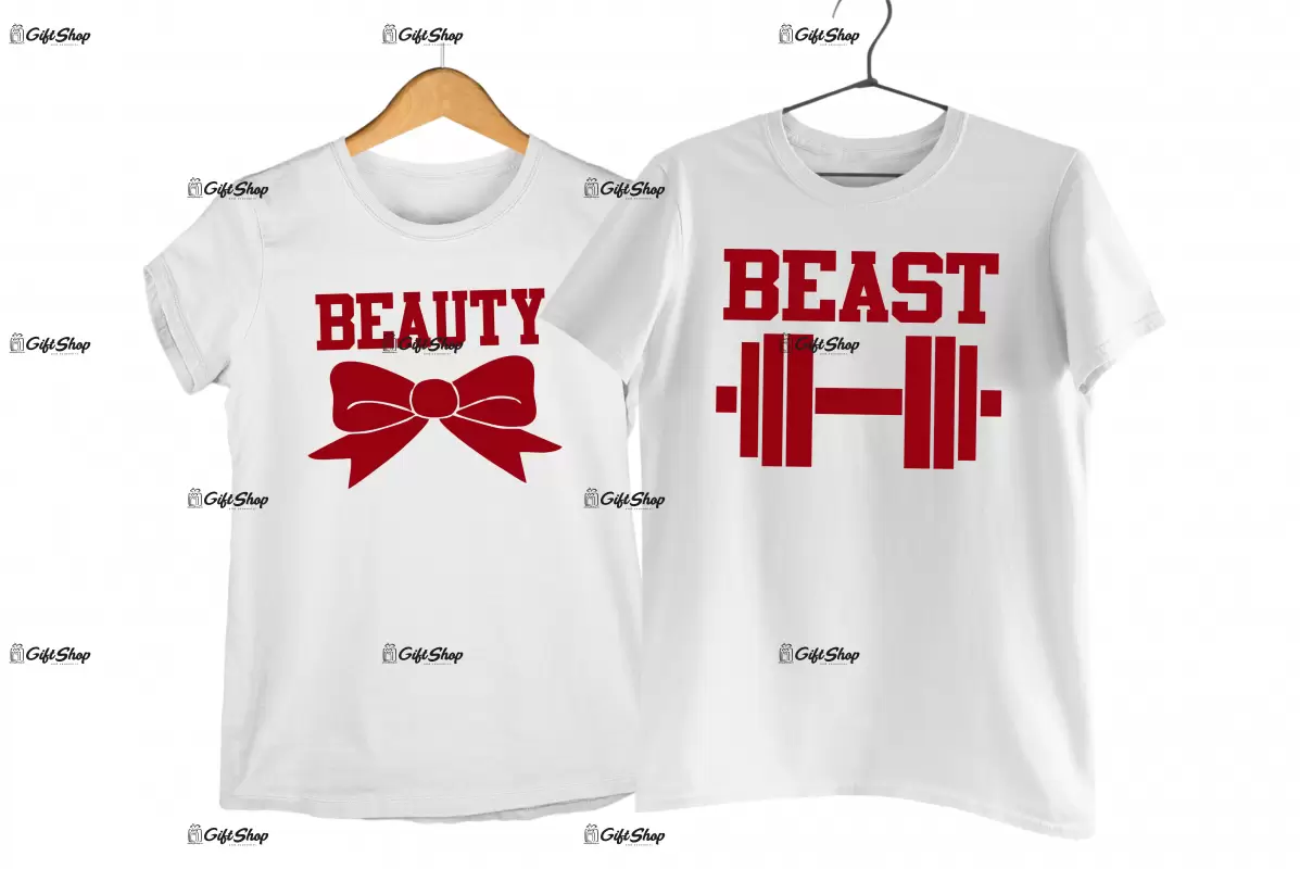 Beauty and beast, set 2 tricouri cu mesaje
