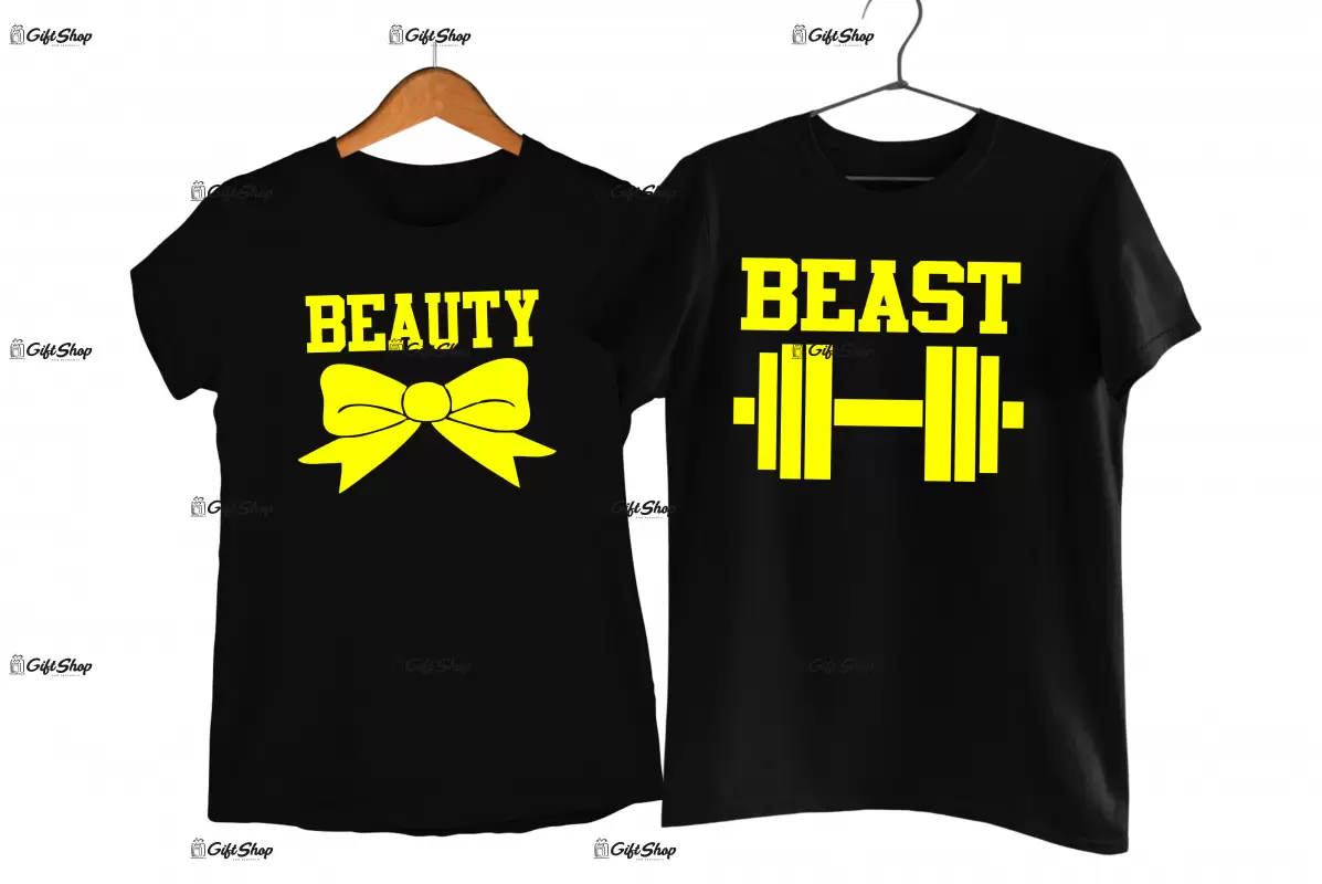 Beauty and beast, set 2 tricouri cu mesaje
