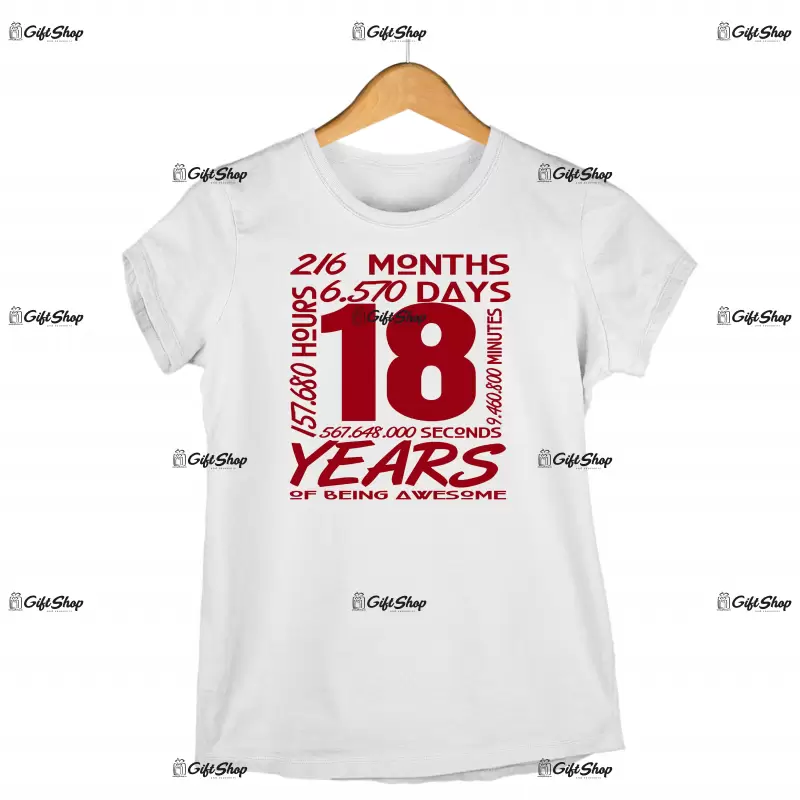 18 years , tricou cu mesaj - se poate schimba anul