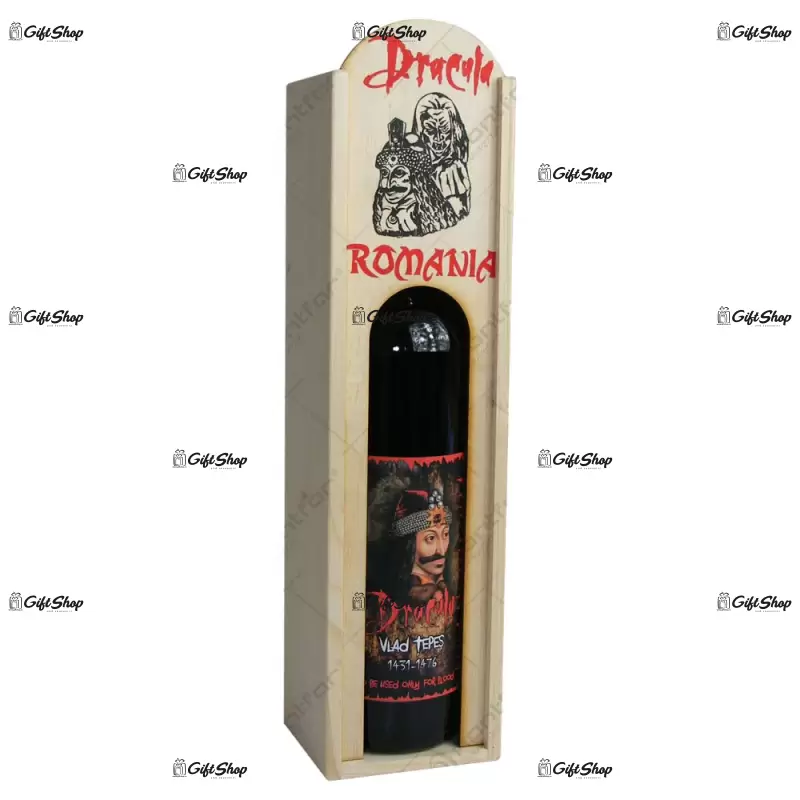 Cutie din lemn cu sticla de vin. tip stativ, dracula, romania, mare