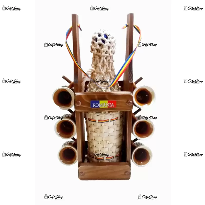 Suport cu sticla si 6 cesti realizate din ceramica, design traditional