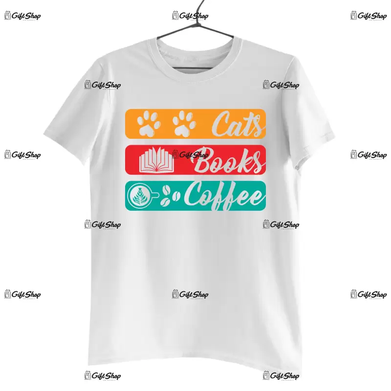 Cats books coffee, tricou cu mesaj