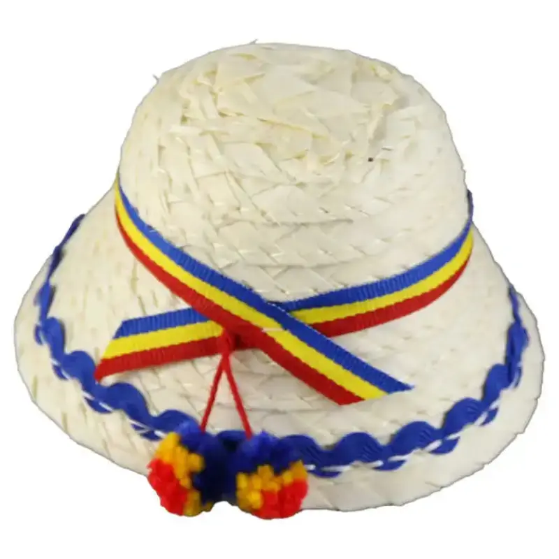 Palarie osan realizata din paie cu banda tricolora, 10×7 cm