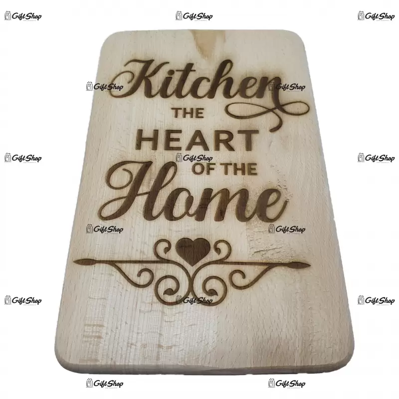 Kitchen the heart of the home, blat din lemn cu mesaj