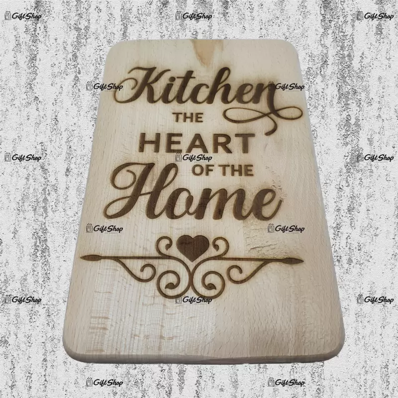 Kitchen the heart of the home, blat din lemn cu mesaj
