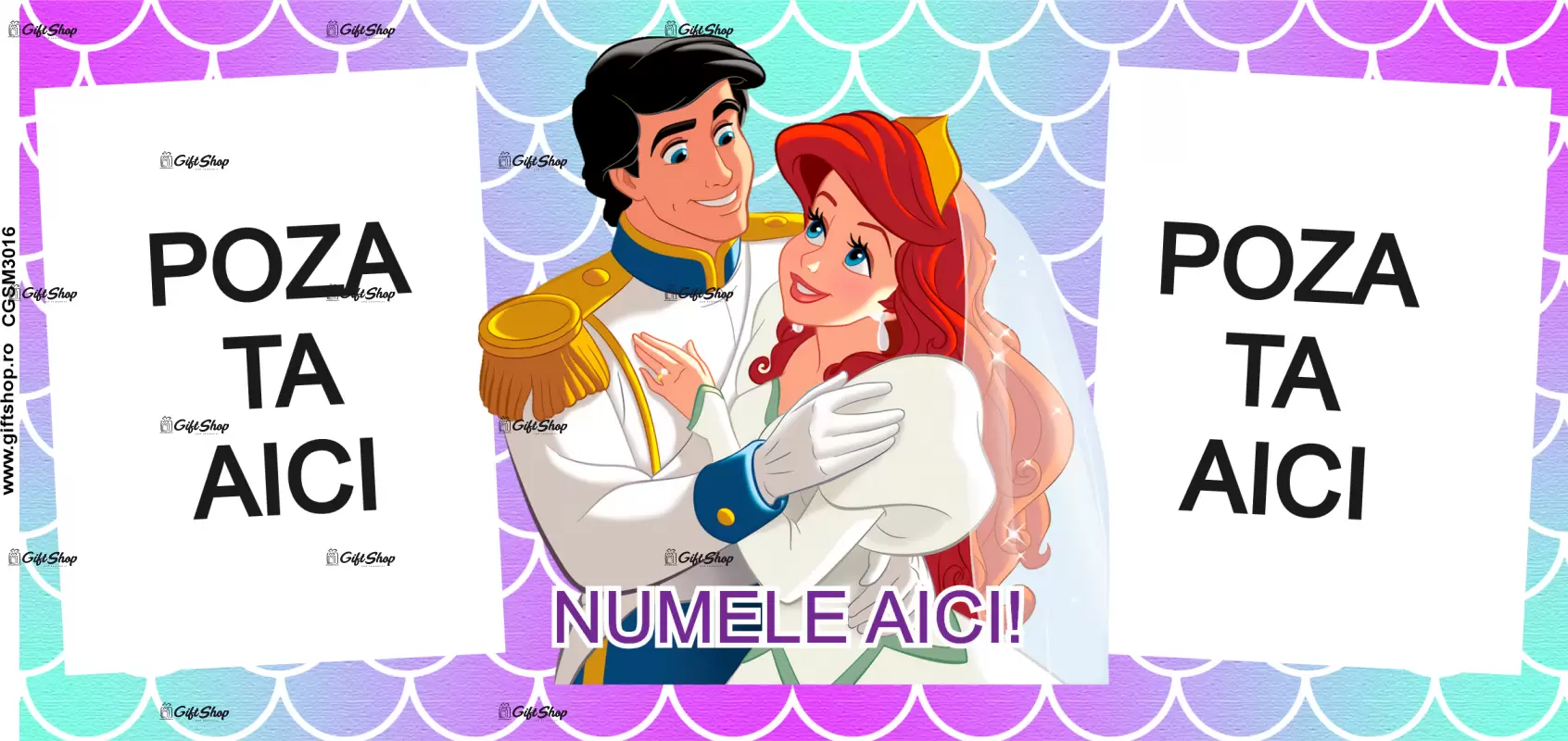 Ariel, model 2, cana din ceramica, 330ml, personalizata cu 2 poze si 1 text