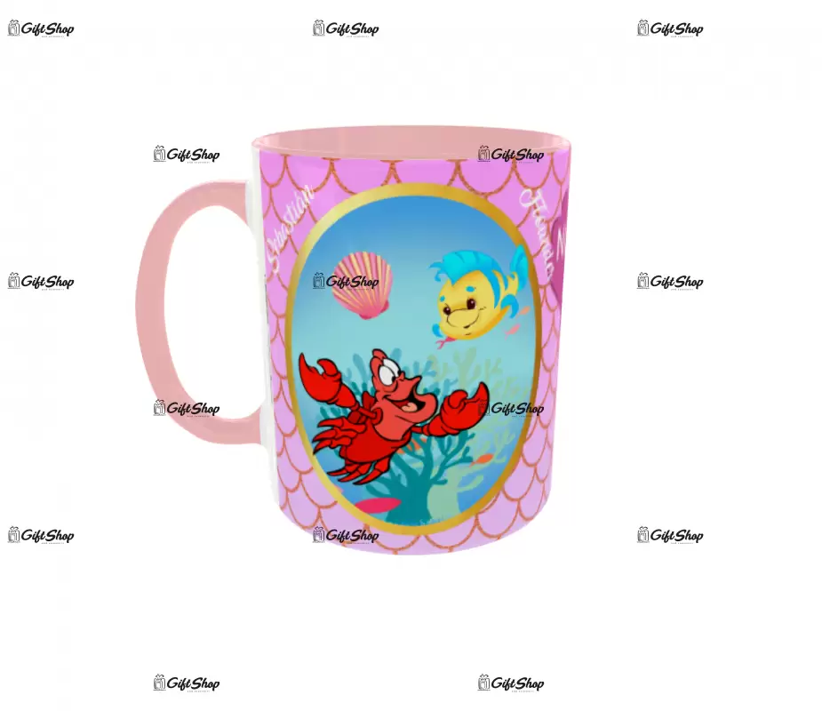 Sebastian si flounder, model 1, cana din ceramica, 330ml, personalizata cu poza si text