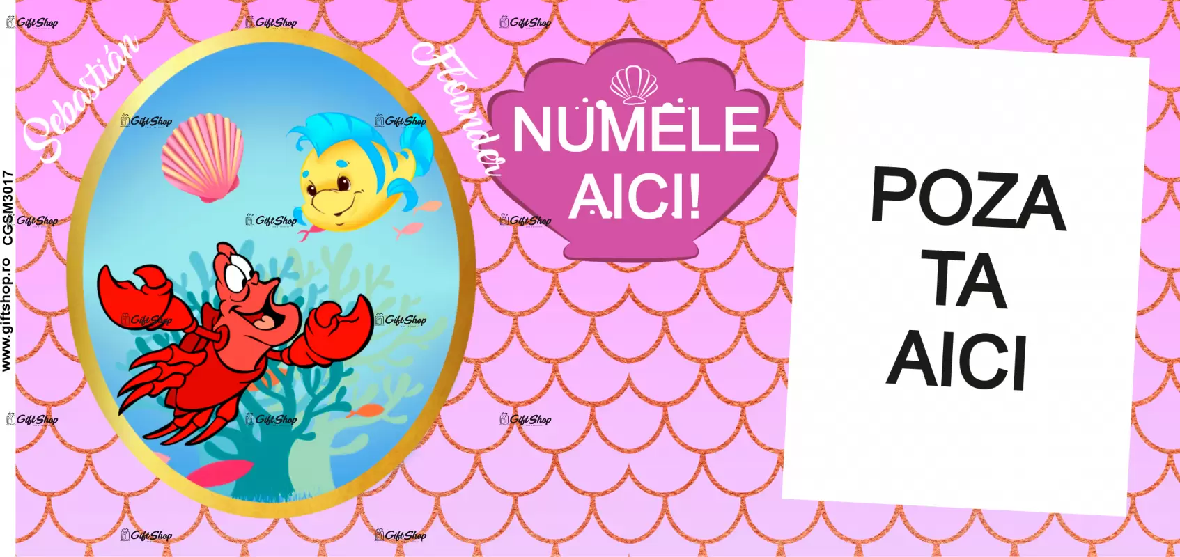 Sebastian si flounder, model 1, cana din ceramica, 330ml, personalizata cu poza si text